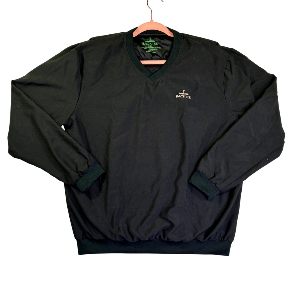 Backtee Mens Golf Windbreaker Pullover Black V-Neck Microfiber Size Medium